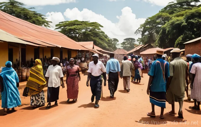 우간다에서 사용되는 스와힐리어 - **Prompt:** An illustrative image depicting the historical journey of Swahili in Uganda. In the fore...